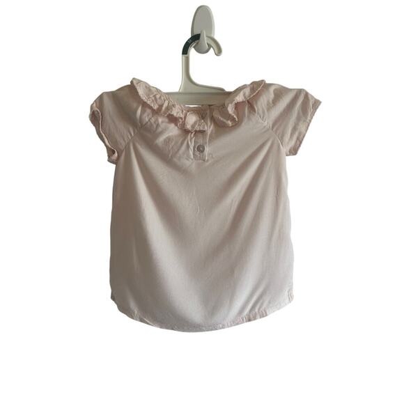 Edgehill Collection Girls 3T Pink Solid Short Sleeve Ruffle Collar Shirt - Picture 6 of 13